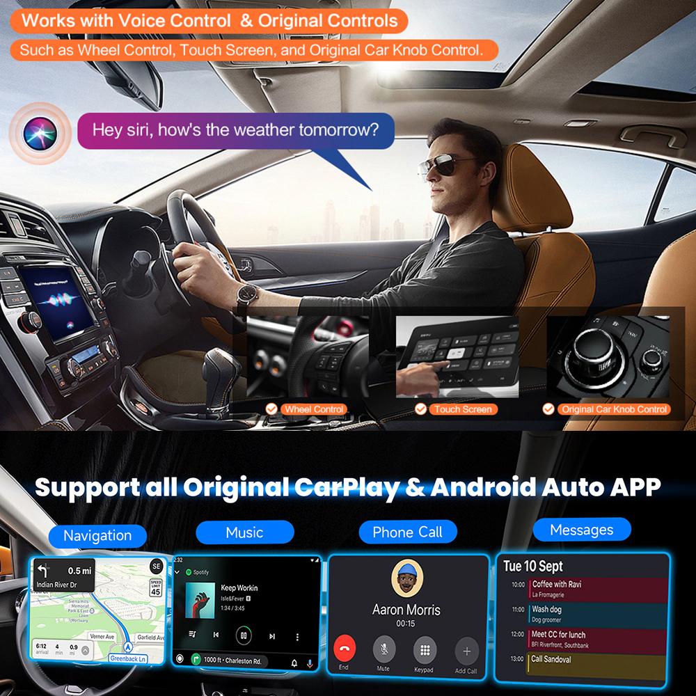4 in1 Android Auto Wired to Wireless Carplay Android Auto Adapter WiFi For Wired Cars Smart Ai Box Plug&Play Smart Car Systems