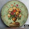 1pc 8x8in Vintage Floral Vase Round Metal Sign Rustic Farmhouse Wall Art Home Decor