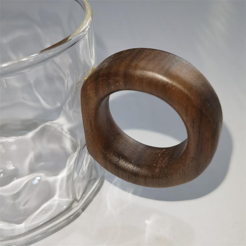 200ml Glass Coffee Mug with Hollow Wooden Handle, Heat Resistant Borosilicate Glass Cup for Espresso, Latte, Iced Coffee
