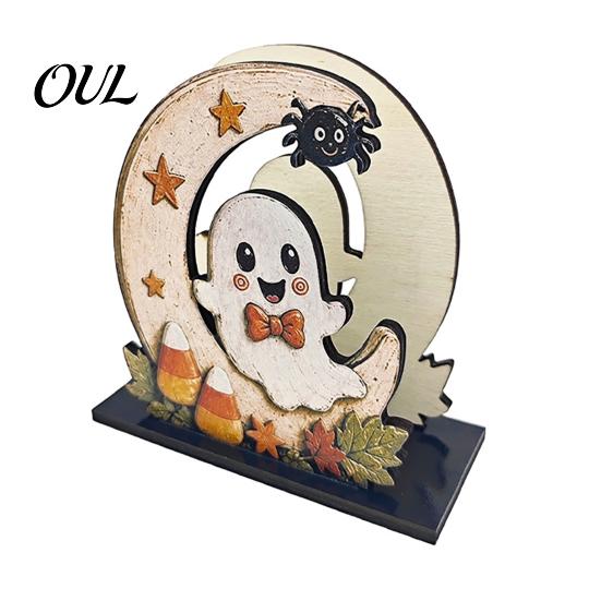 Decorative Wood Tissue Stand Halloween Napkin Holder, Vintage Rustic Dispenser Organizer, Spooky Ghost Stable Log Base Holder Black Cat Boo