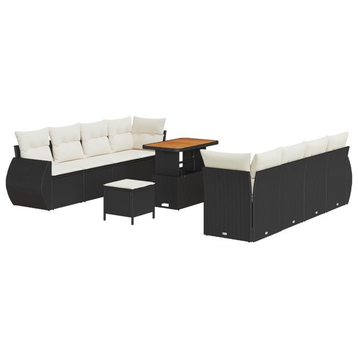 Ensemble de sofa de jardin de 11 pièces avec coussins en poly rattan noir 3363800