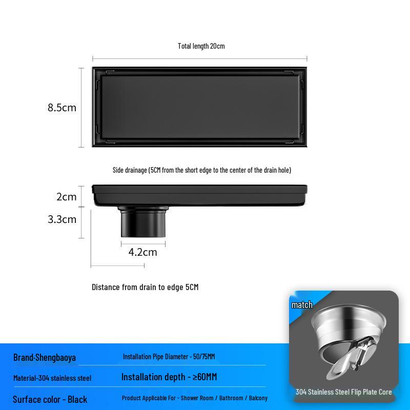 Bright Light 304 Stainless Steel Invisible Floor Drain - Odor-Resistant for Hotel Showers