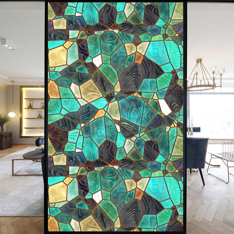 Colorful Stained Frosted Glass Film Modern Art Geometry Pattern Window Stickers Opaque Self-adhesive European Home Decor Privacy