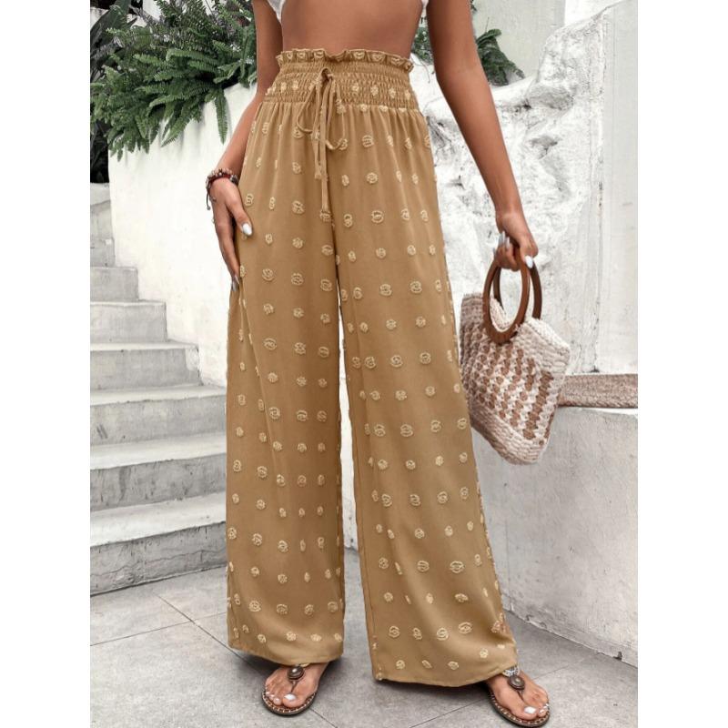 Nuovi Pantaloni Casual da Donna a Vita Alta in Jacquard a Gamba Larga