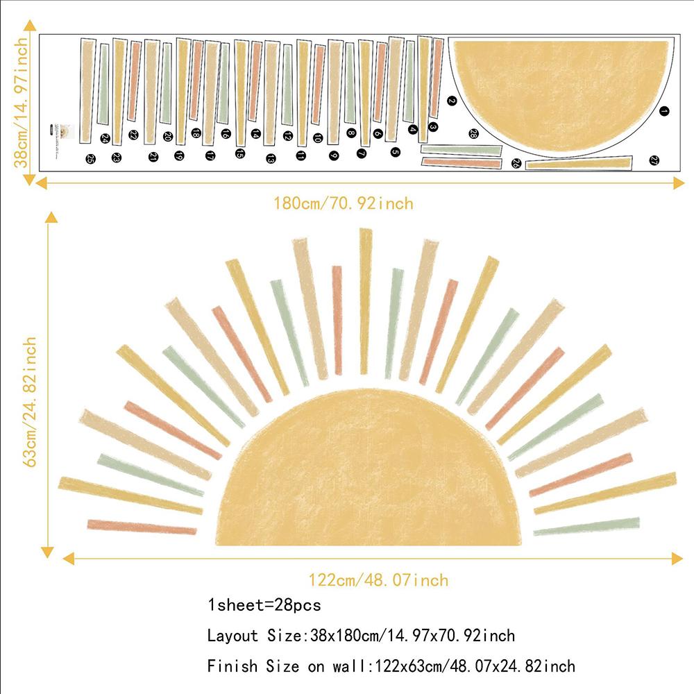 Half Sun Wallpaper Decal Sunshine Vinyl Wall Stickers Boho Nursery Baby Room Wall Stickers Self-Adhesive Bedroom Home Decor