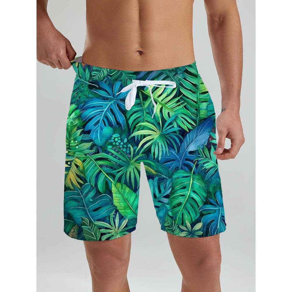 Hawaiian men s Beach Shorts Tropical Plant Beach Patterns 3D Printed men s Shorts Summer  Swin Trunks Vacation men s Clothing XL