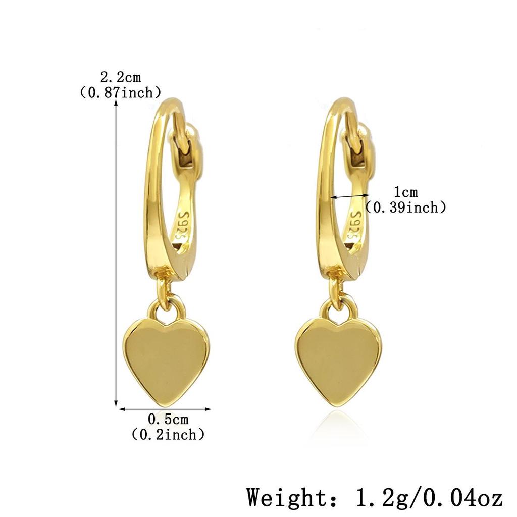 S925 Sterling Silver Heart Hoop Earrings - Light Gold, Fashionable, High-End, European & American Style for Women