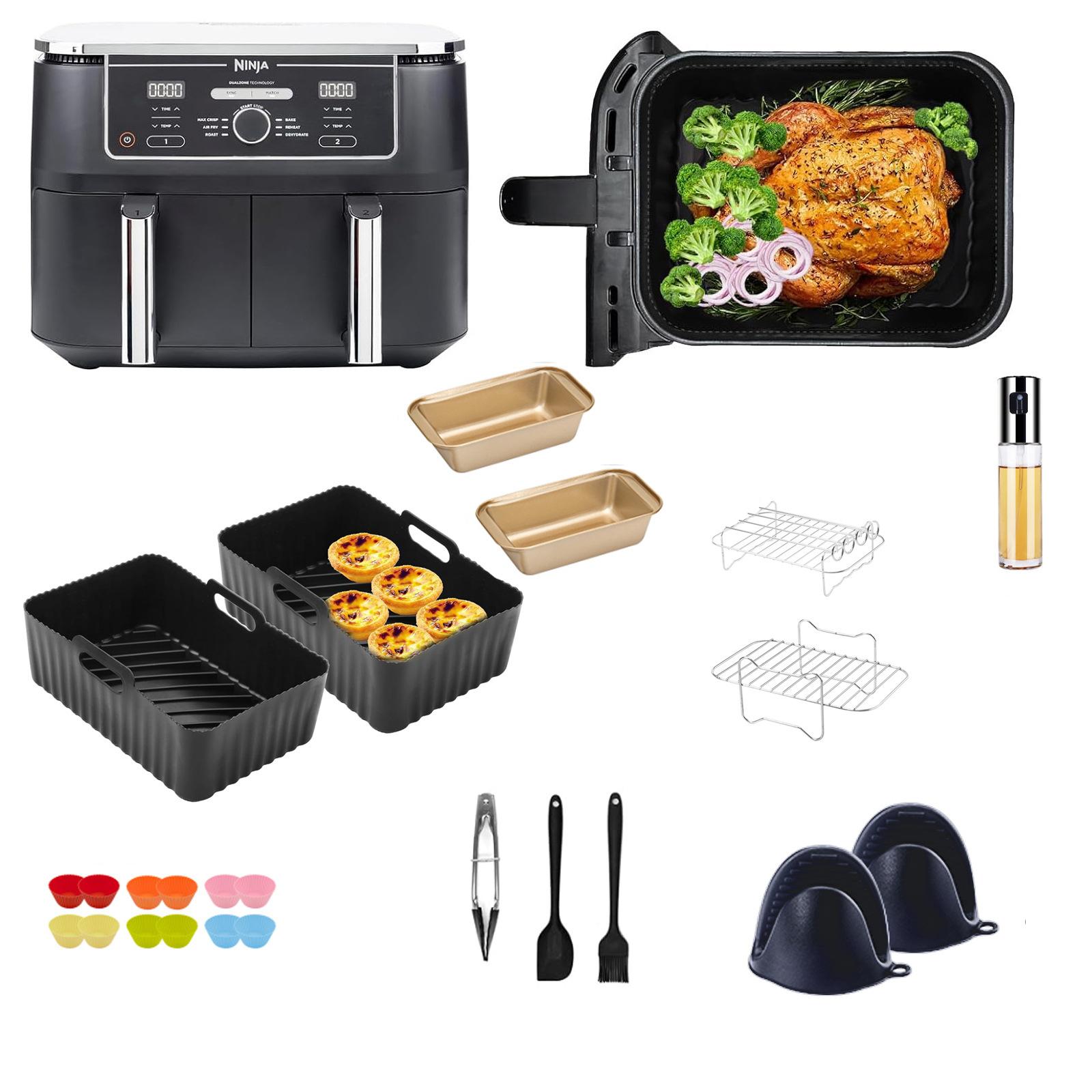 

For Ninja AF300 Air Fryer Silicone Tray Grill Rack Oil Bottle Tong Cupcake Cup Accessories Set (BPA Free, FDA Certified) A