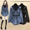 Women's Denim Jacket Spring Autumn Fake Two Pieces Appear Thin Ladies Temperament Long Sleeve Female Cowboy Coat