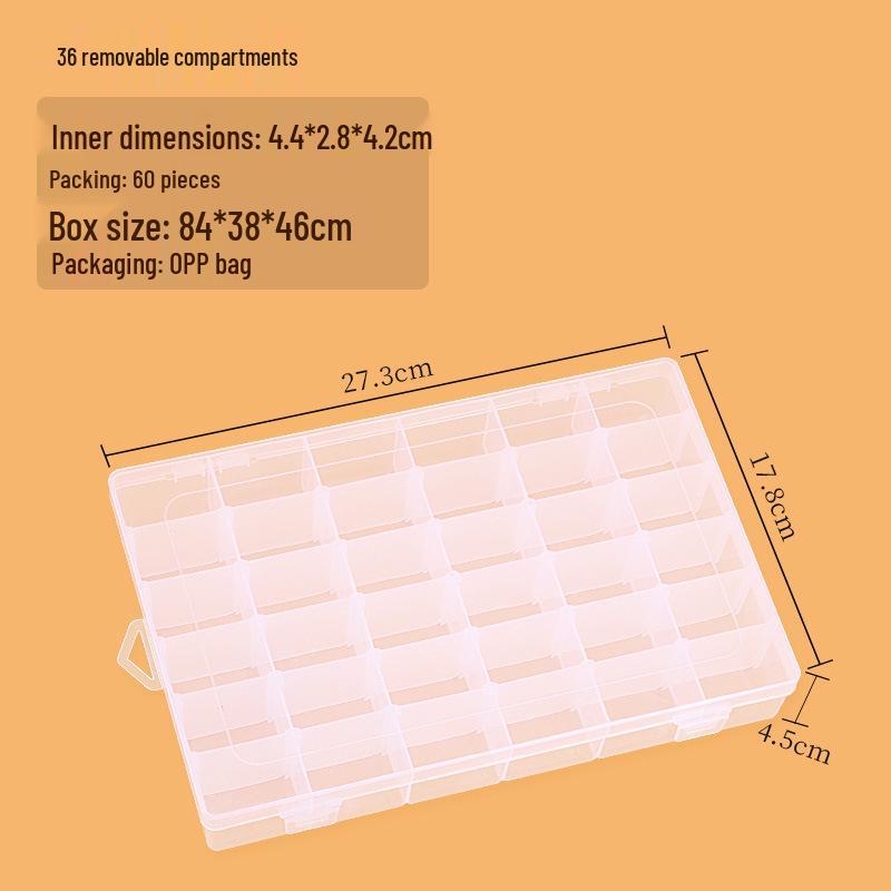 Organizzatore Trasparente in Plastica a 36 Scomparti per Gioielli, Attrezzi, Fai da Te, Elastici, Ami da Pesca