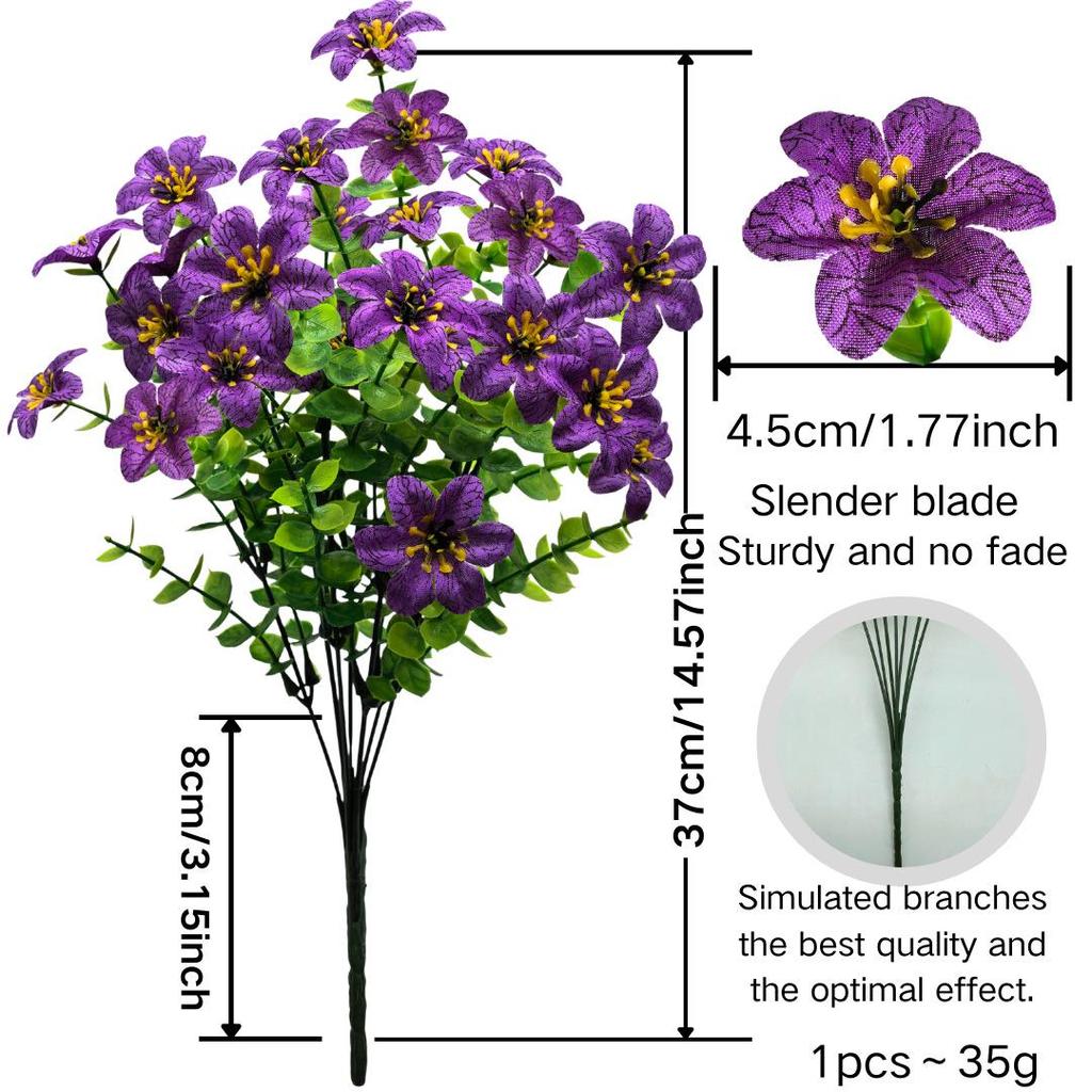 7-Fork Eucalyptus Violet Artificial Flowers - Small Green Plastic Bunch for Home & Garden