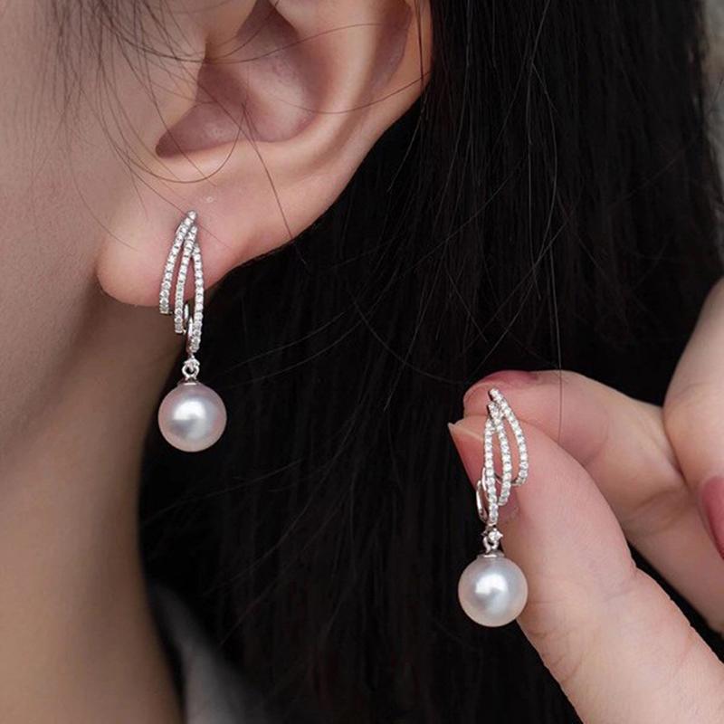New 925 Silver Pearl Earrings Personality Charm Shining Zircon Earrings Birthday Gift for Women Exquisite Jewelry