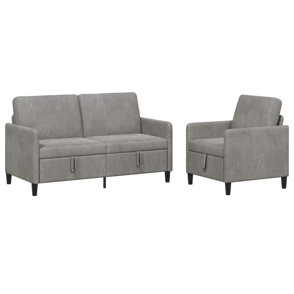 Sofa Set with Storage 2 pcs Light Grey Polyester