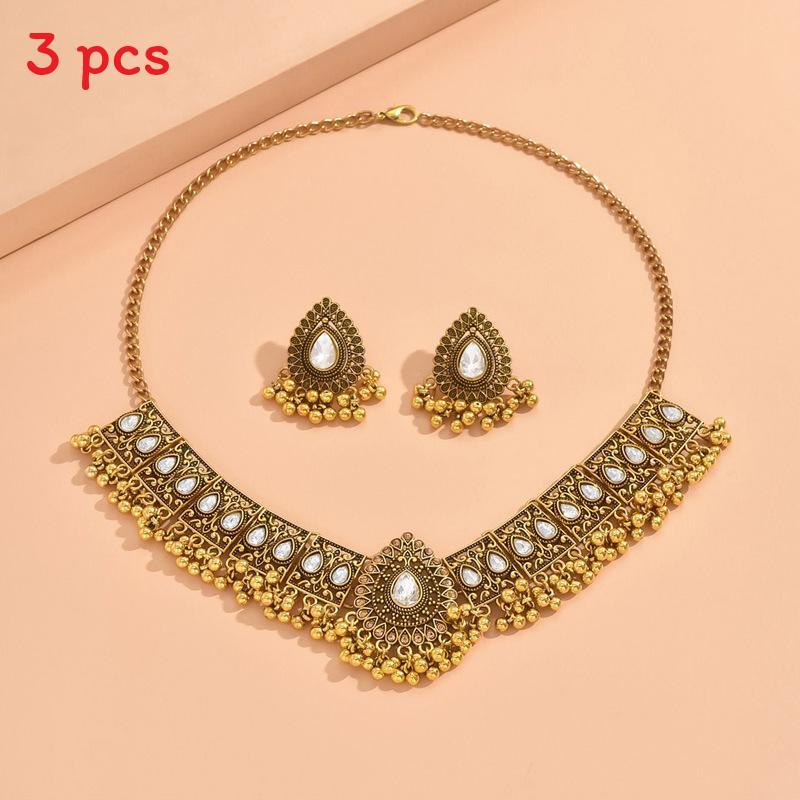 Water Drop Pendant Necklace And Earrings Set With Rhinestones For Women