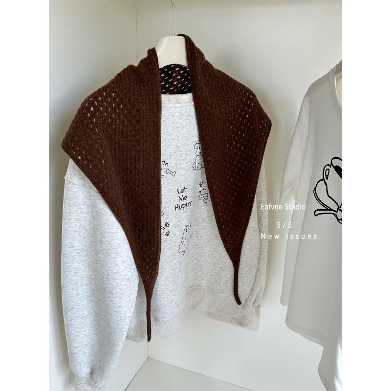 Solid Color Shawl Scarf Women's Warm Autumn and Winter Outerwear with Hollowed Out Knitted Fabric