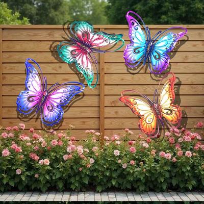 4 Pezzi Decorazione Murale a Farfalla in Metallo, Arte Murale da Esterno a Farfalla per Recinzione Giardino Cortile Stanza Patio Balcone Decorazioni