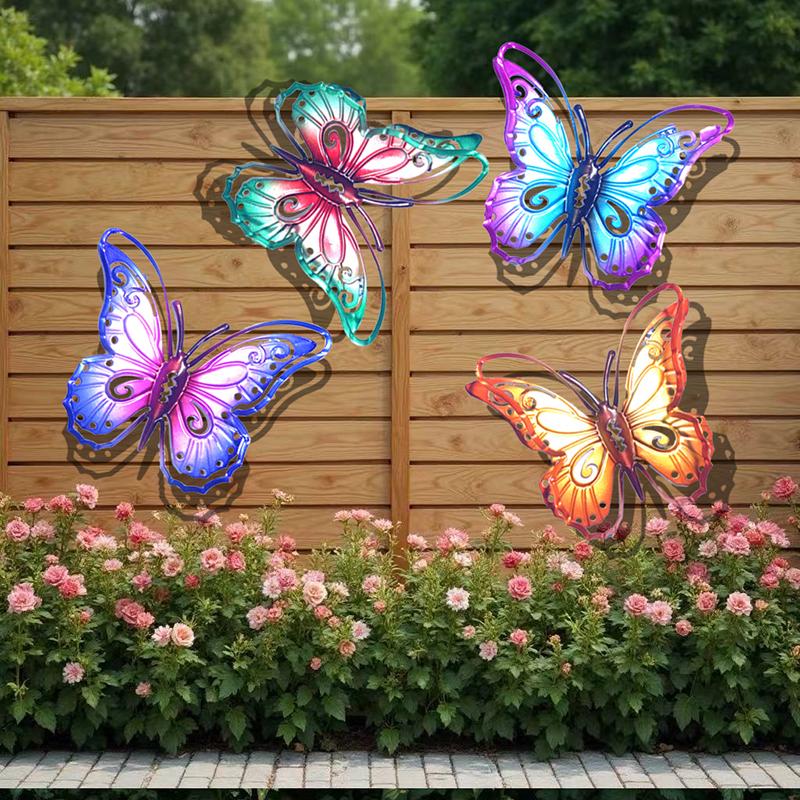 

4Pcs Metal Butterfly Wall Decor, Butterfly Outdoor Wall Art For Fence Garden Yard Room Patio Balcony Decorations A