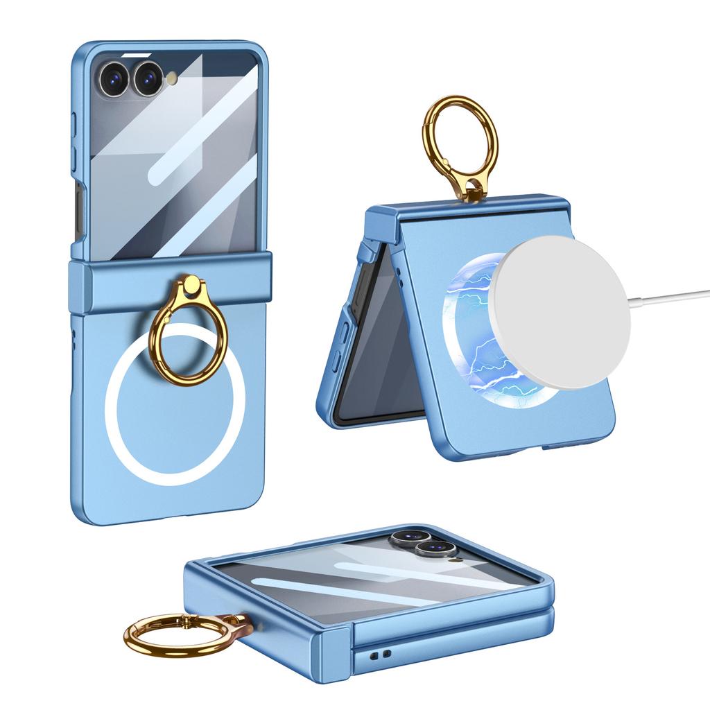 Suitable for Samsung Zflip7 Folding Screen Mobile Phone Case Fashion Rotating Shaft Full-inclusive Finger Ring Wireless Skin Matte Protective Case