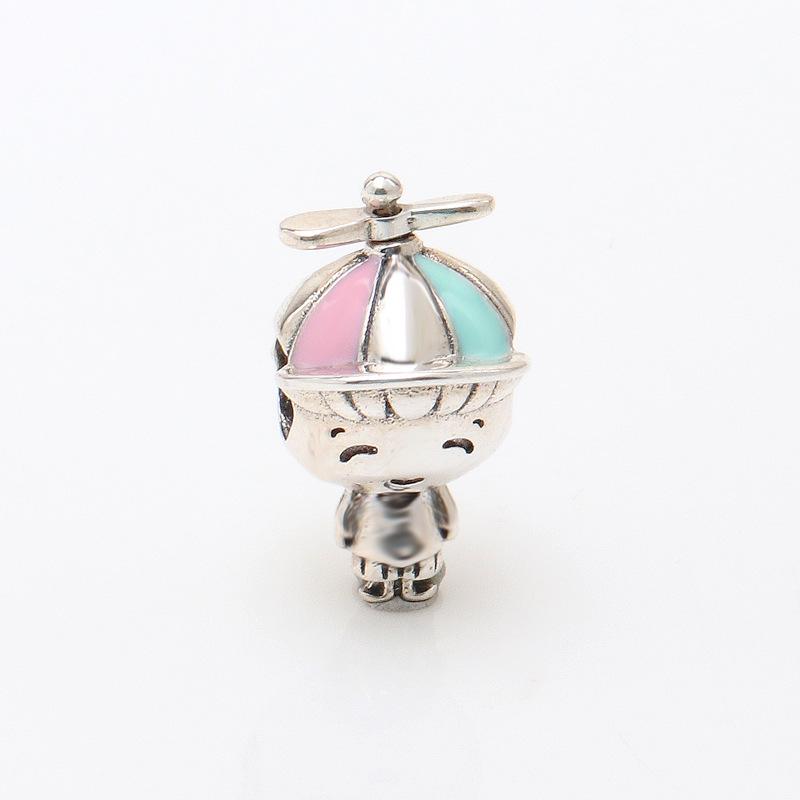 Silver-Plated Propeller Hat Charm: Energetic Beaded Boy Gift