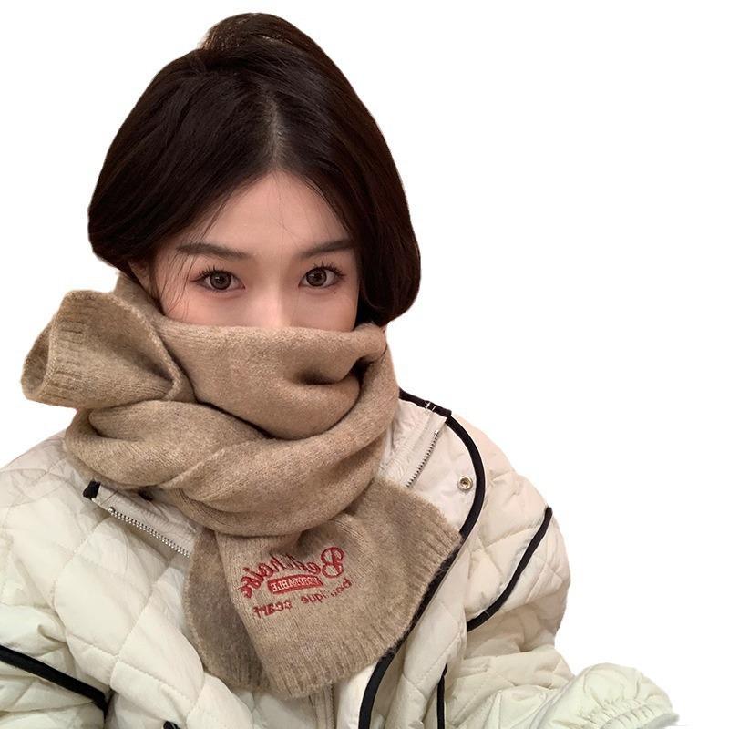 Including Knitted Wool Scarf, Winter Girls' New High-end Korean Version of Versatile Scarf Neck Protection Brown