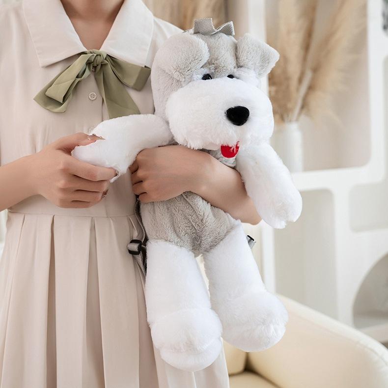 Cartoon Cute Schnauzer Backpack Children Plush Large Capacity Puppy Backpack Girls Casual Crossbody Bag Carry Bag