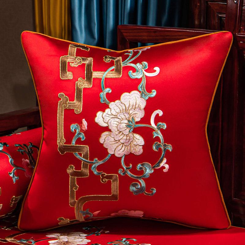 Nieuwe Chinese stijl Sierkussens met Borduurwerk van Vogels en Bloemen Redwood Bankkussenhoes Groot Kussen voor Woonkamer Bed 60x60cm