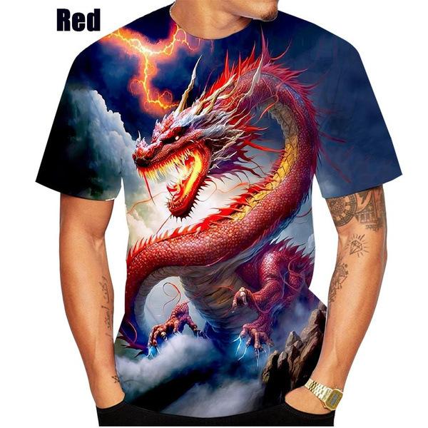 Camisetas con estampado de dragón para hombre, camisetas de verano, camiseta informal con estampado 3D, camisetas de manga corta con cuello redondo a la moda