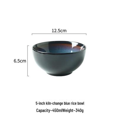 ZISIZ Ofenglasiertes blaues Keramik-Reisschüssel-Set
