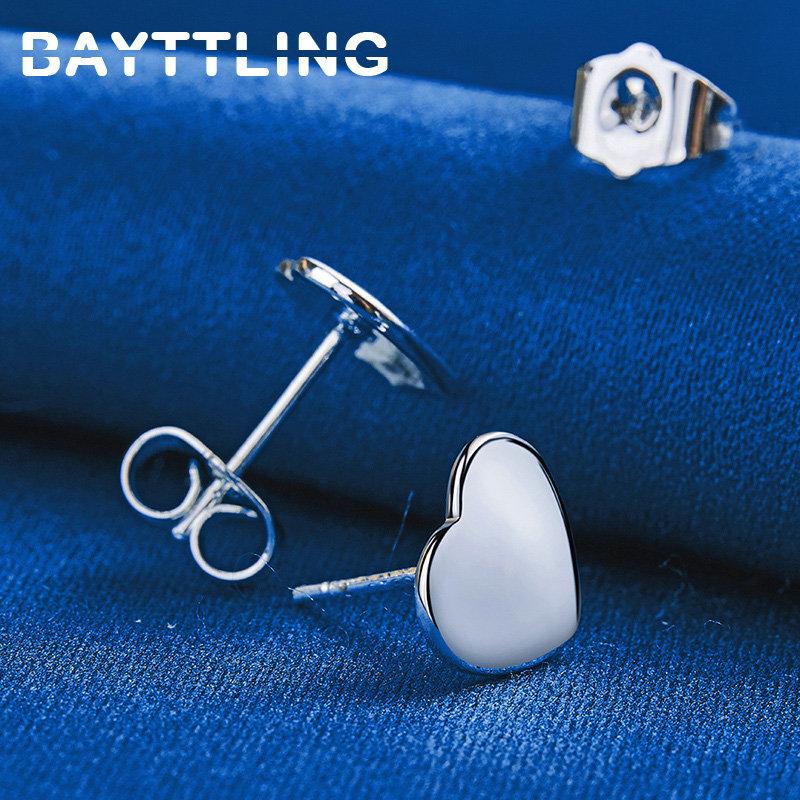 High Quality 925 Sterling Silver Earrings Charm Glossy Heart Stud Earrings For Women Engagement Birthday Party Fashion Jewelry