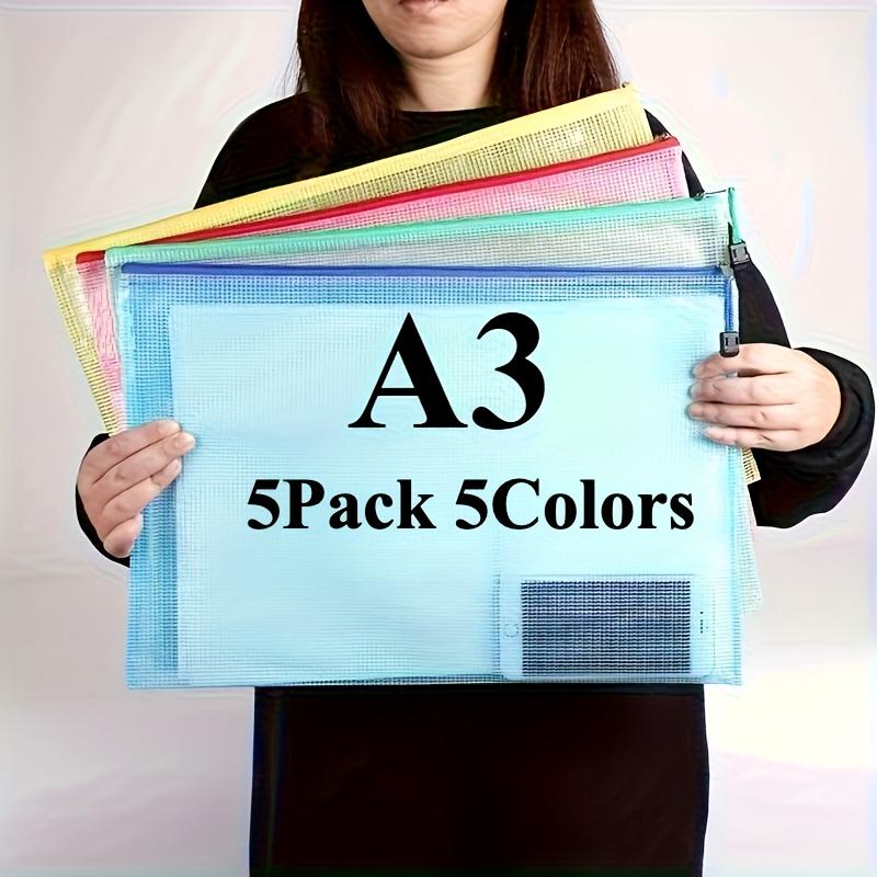 5-Pack A3 Oversize PVC Zippered Waterproof Project Folders,Color Coded Document Storage Bags, Multi-Purpose Artwork & Organizers