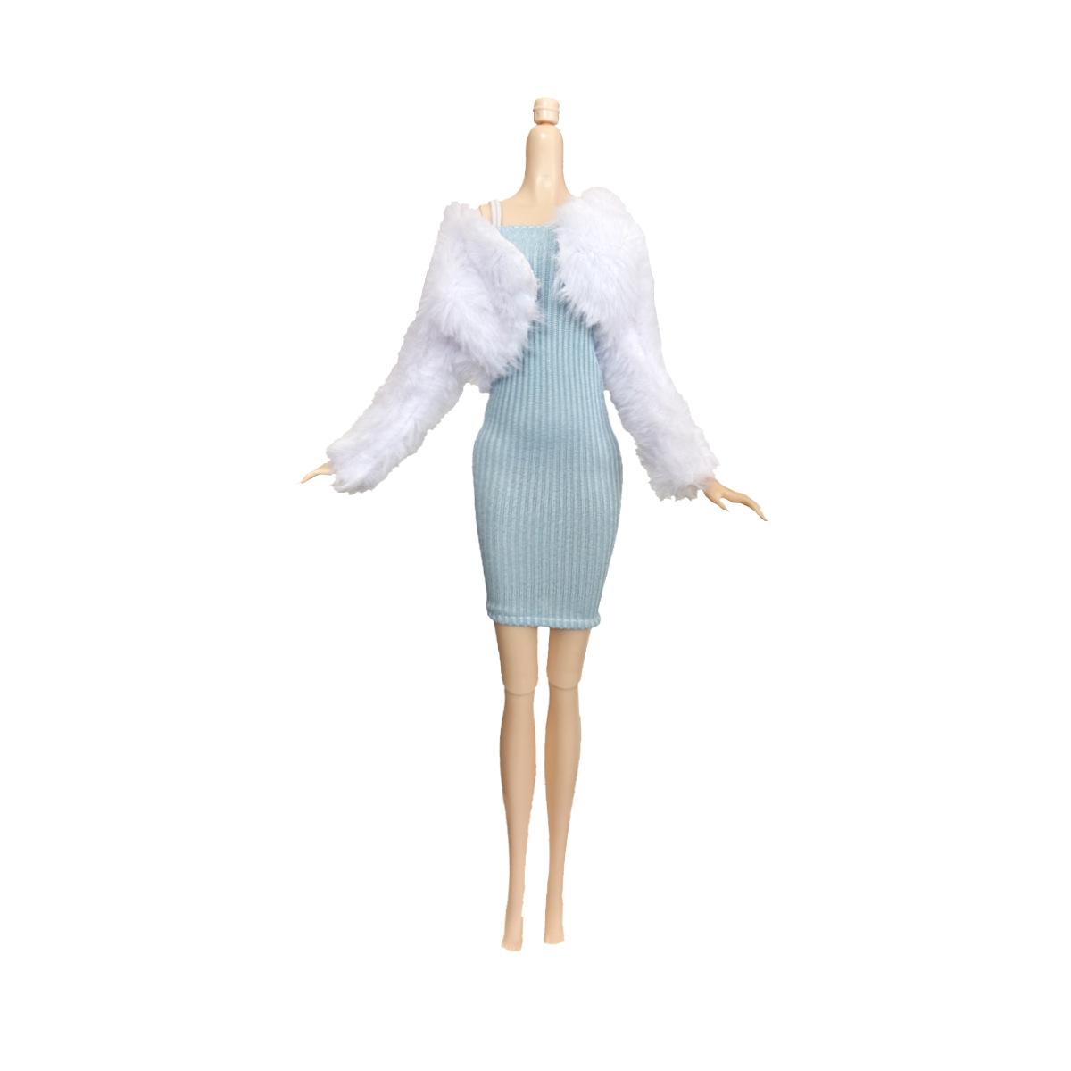 

Doll Clothing 30Cm Fashion Supermodel Doll Clothes Knitted Hip Dress+Plush Jacket Daily Wear Accessorie 1/6 Doll Dress Up Clothe Set No dolls