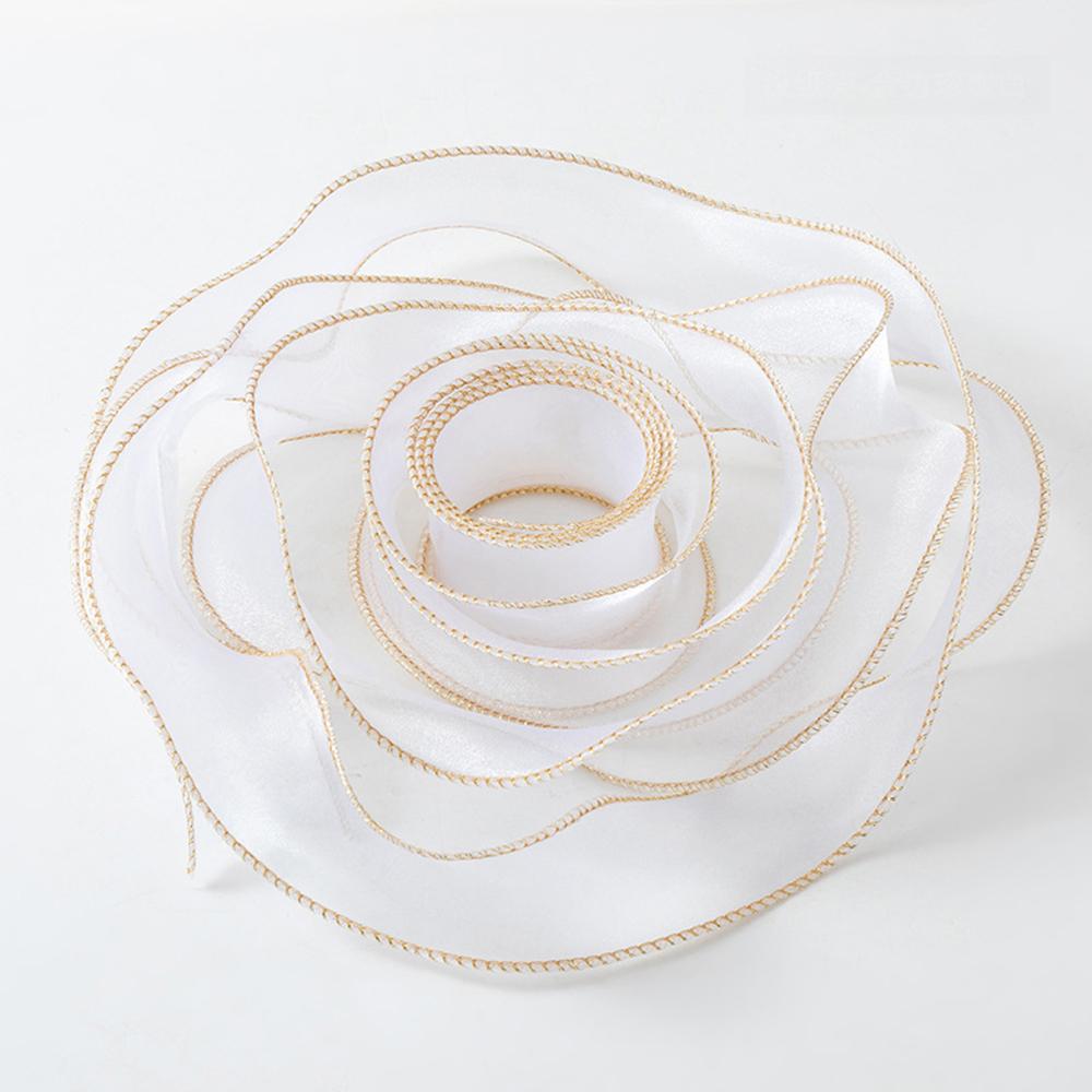 10yards Organza Ribbon Golden Wave Wired Ribbon Gift Bouquet Packaging,Handicrafts,Christmas Birthday Wedding Party Decoration