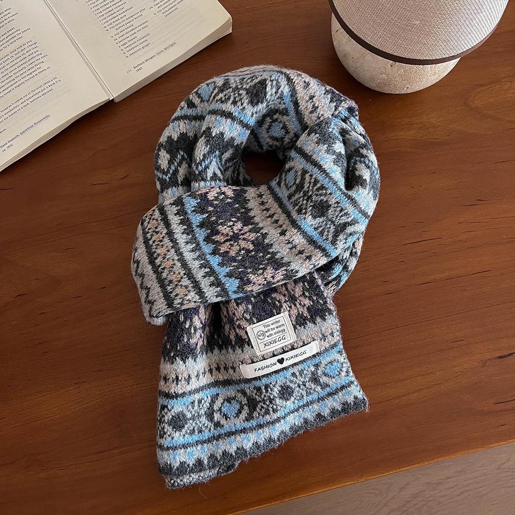 Retro Fair Isle Color Block Woolen Knit Scarf - Unisex Winter Fashion Snood