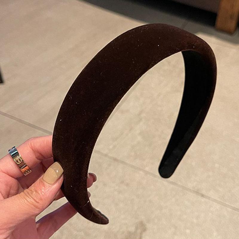 Korean Retro Elegant Velvet Sponge Headband Winter High Cranial Top Wide Edge with Red Press Hair Clamp