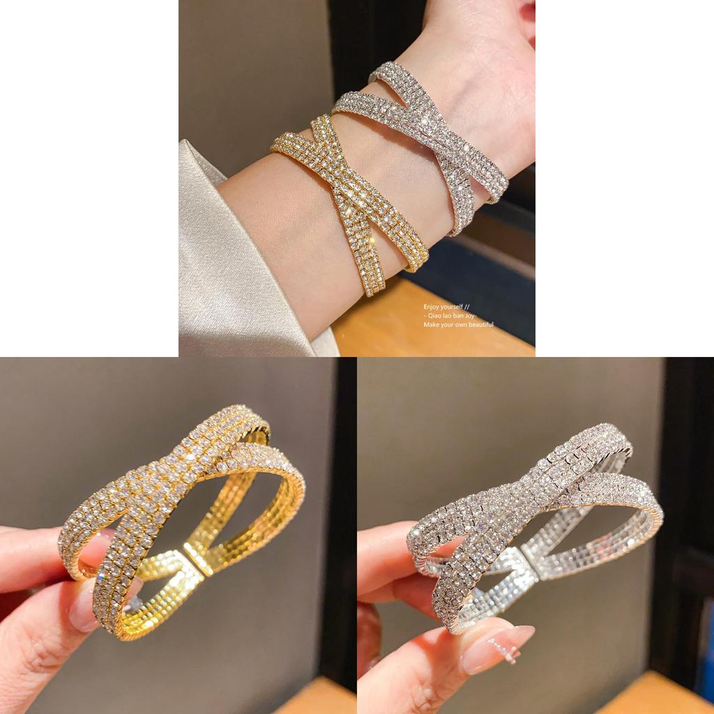 Luxury Geometric Diamondstudded Threelayer Cross Bracelet For Women