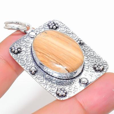 Natural Picture Jasper Gemstone 925 Sterling Silver Gift Pendant 2.05" A1z87