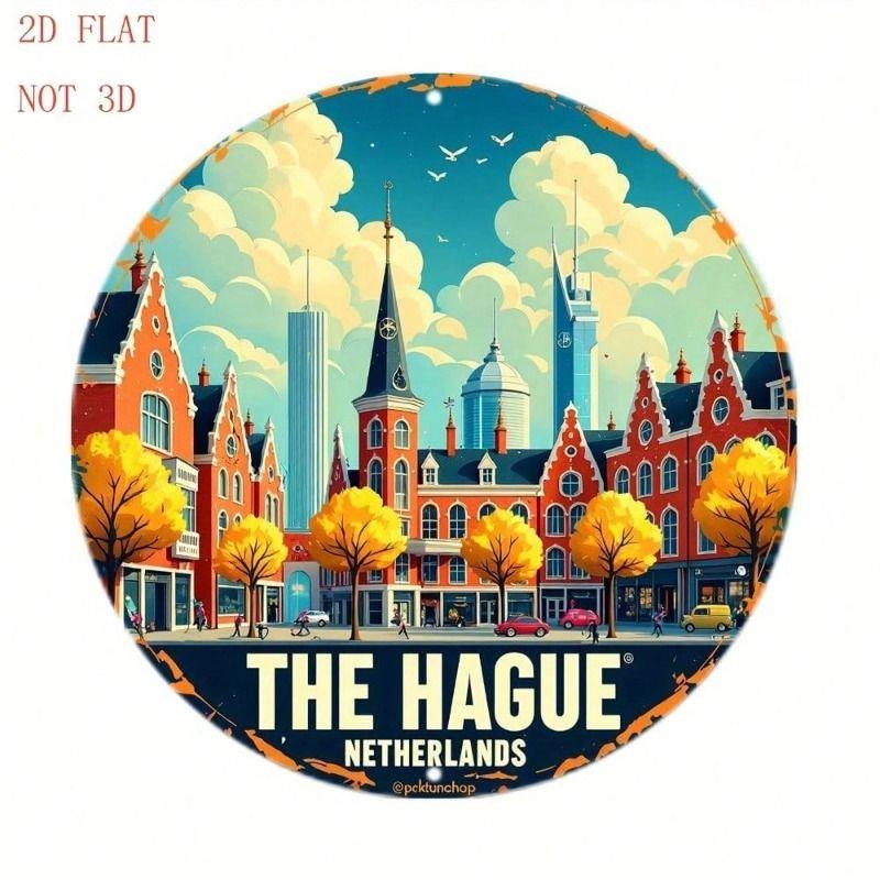 Vintage Metal Sign Round Dutch Architecture The Hague Netherlands Wall Art Decor