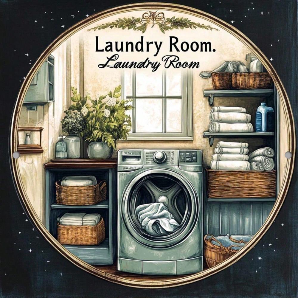 Vintage Laundry Round Metal Wall Sign for Home Cafe