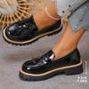 Tassels Bright Black Chunky Platform Loafers Women British Style Patent Leather Thick Sole Pumps Plus Size Uniform Lolita Shoes