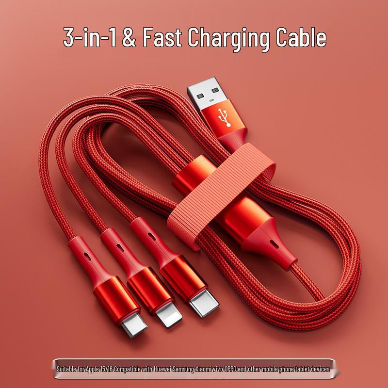 Three-in-One Fast Charging Cable for Apple, Android, OPPO, Huawei & Type-C Devices