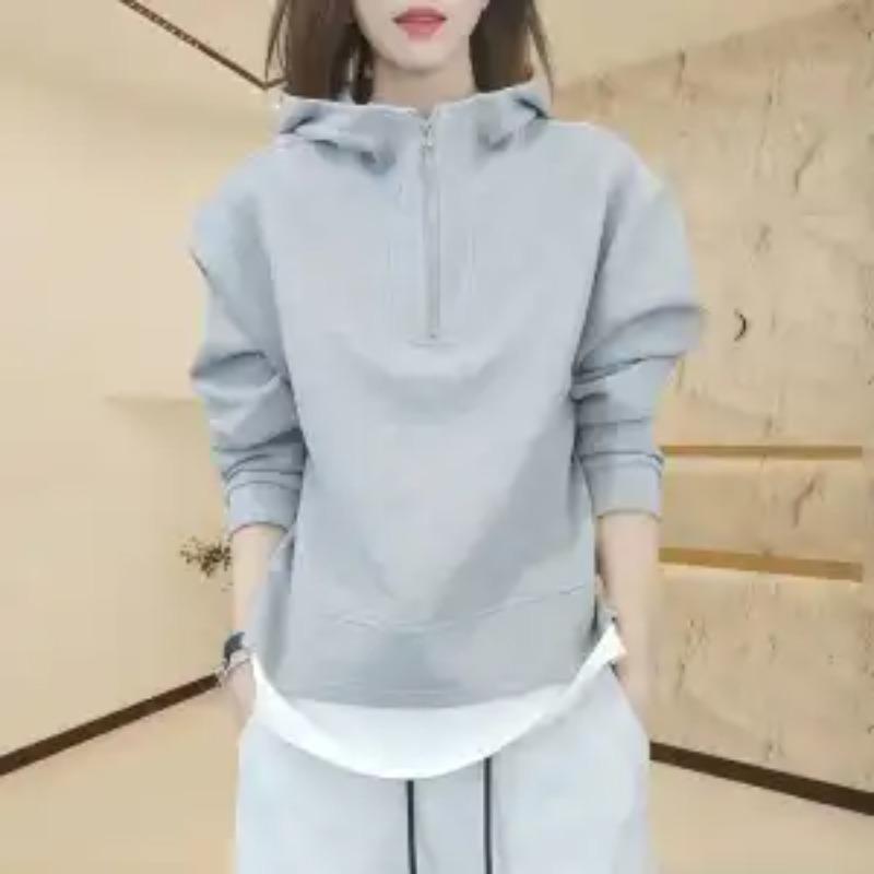 

Женский худи из двух частей для ранней осени, праздничный, новый, повседневный, свободный, универсальный пуловер L серый