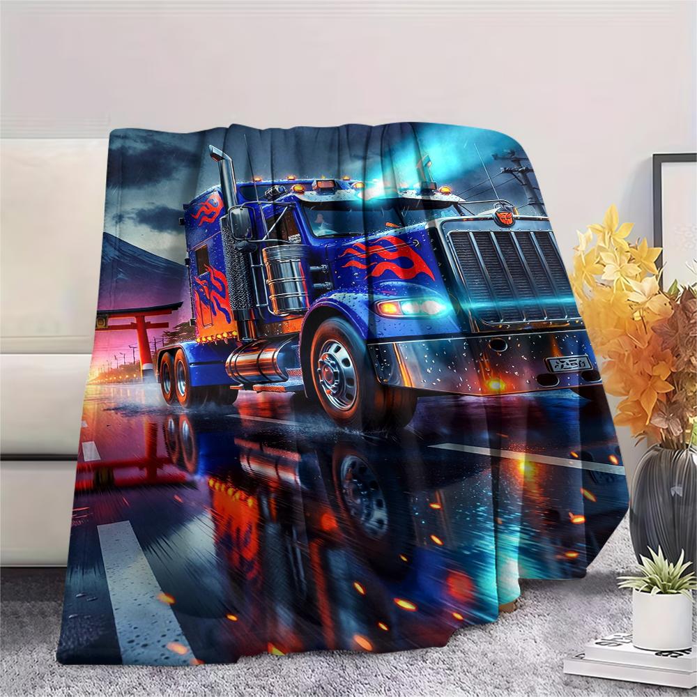 1Pc Truck Print Flannel Blanket, High quality Comfortable for All Seasons, Home Decor, Warmth and Comfort, Perfect for Christmas Gifts