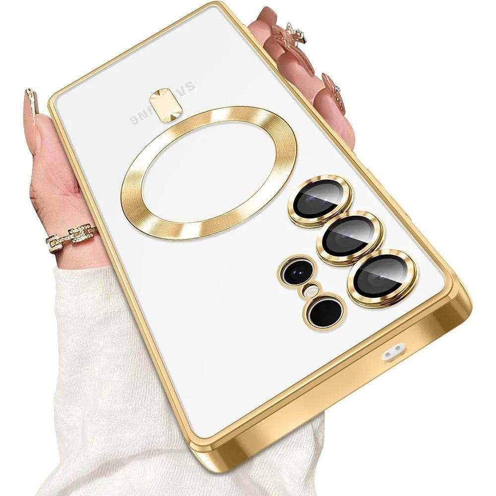 Luxury Plating For Magsafe Magnetic Case For Samsung Galaxy S25 S24 S23 Ultra Plus S 25 FE S25Ultra Silicone Clear Soft Cover