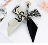 Luxury Blue Silk Scarf Bow Handbag and Car Keychain Pendant with D Letter