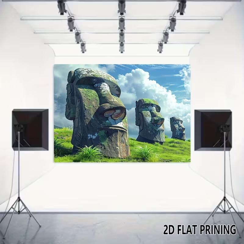 

2D Easter Island Stone Moai Statues Photography Backdrop with Nature Scenery 47.2x31.5inch/120*80cm