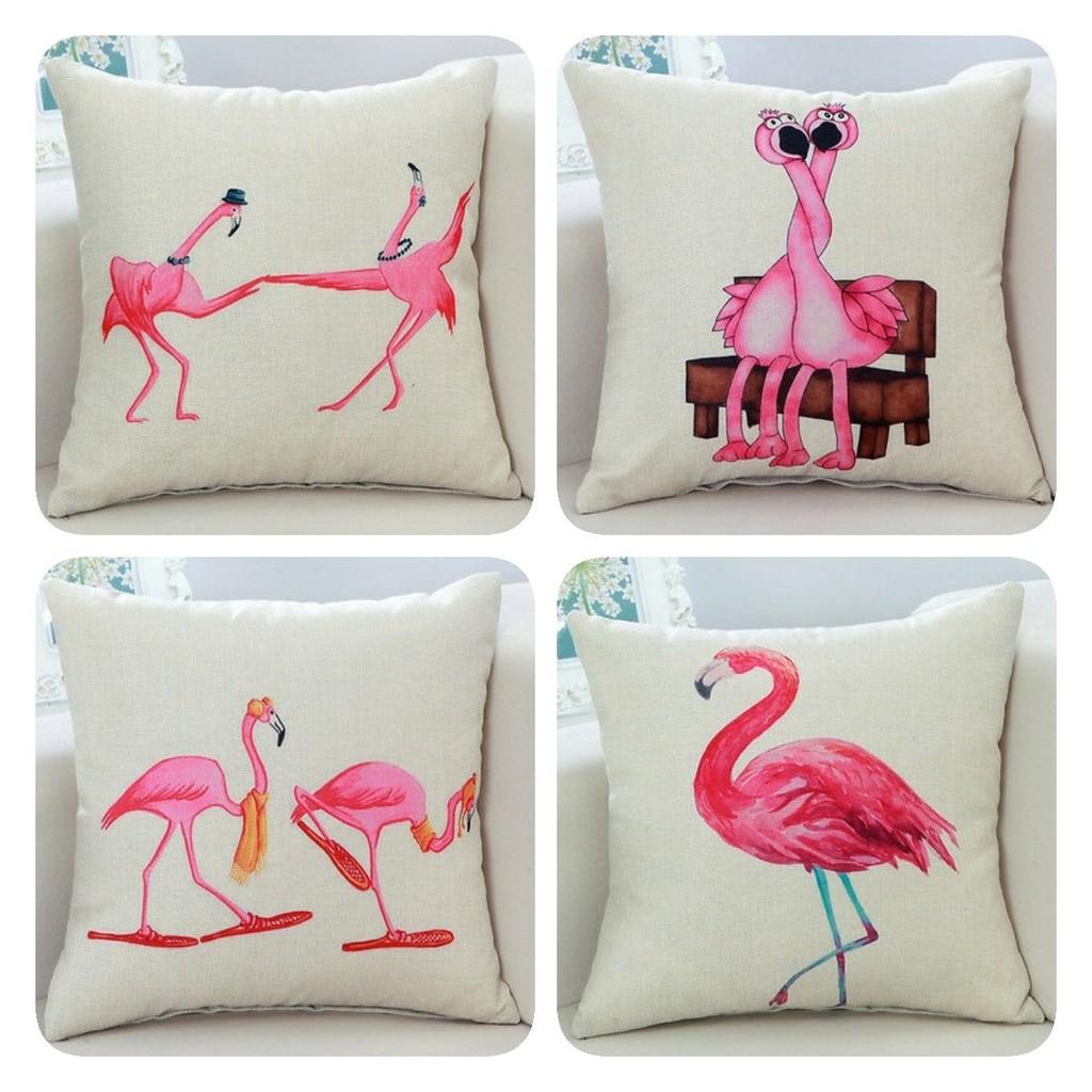 Adorable New Ins Flamingo Cartoon Soft Linen Throw Pillow For Cozy Sofa Decor