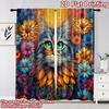 2D flat printing 2pcs Curtain Party Curtains Spring Cat with Flowers Digital Printed Polyester Drapes Family Party Decoration