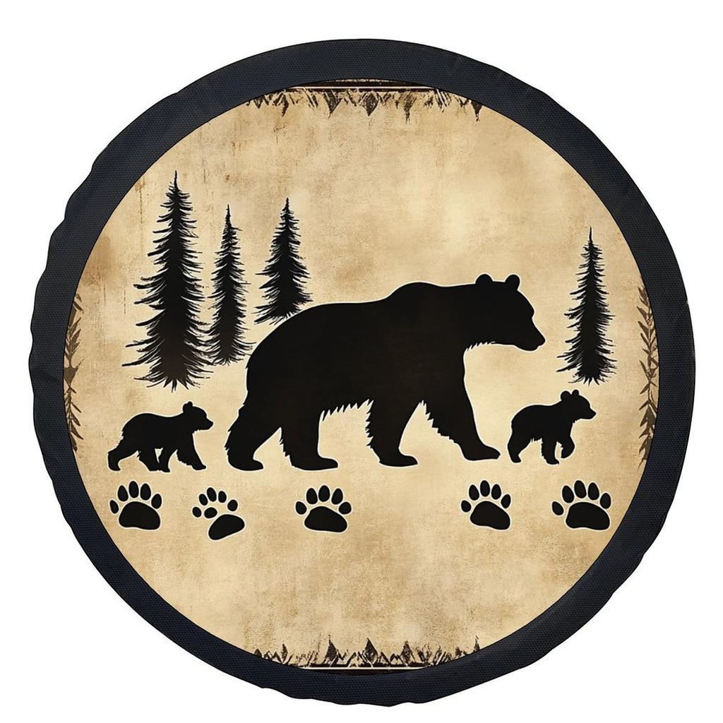 1pc Bear Family Silhouette Designed Tire Cover Wheel Cover, Fashionable Universal Wheel Cover Tire Cover Wheel Protection Cover,