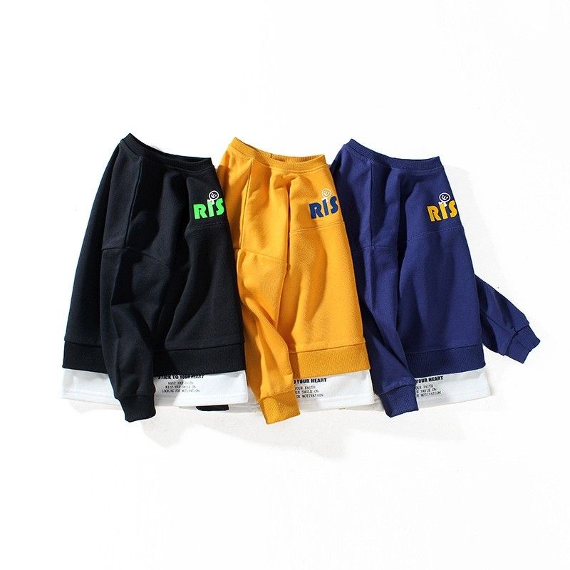 False Two-Piece Sweaters Spring and Autumn Long-Sleeved Terry Clothes for Younger Children