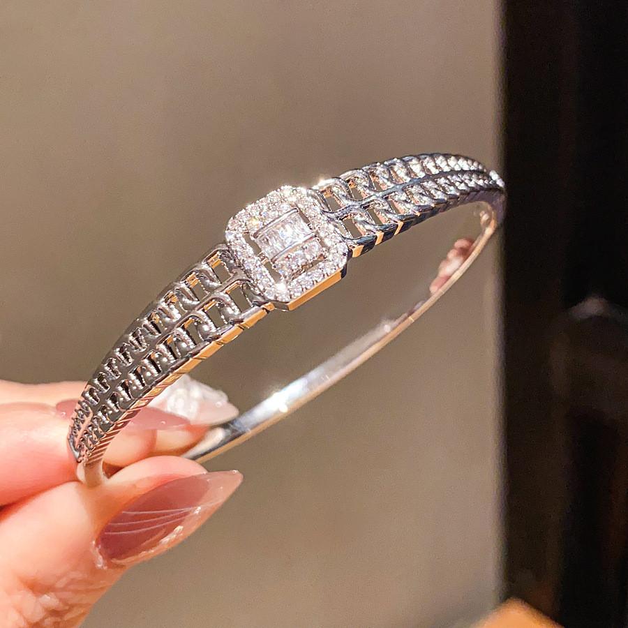 Geometric Square Zircon Bracelet With Gold Plating For Elegant Women